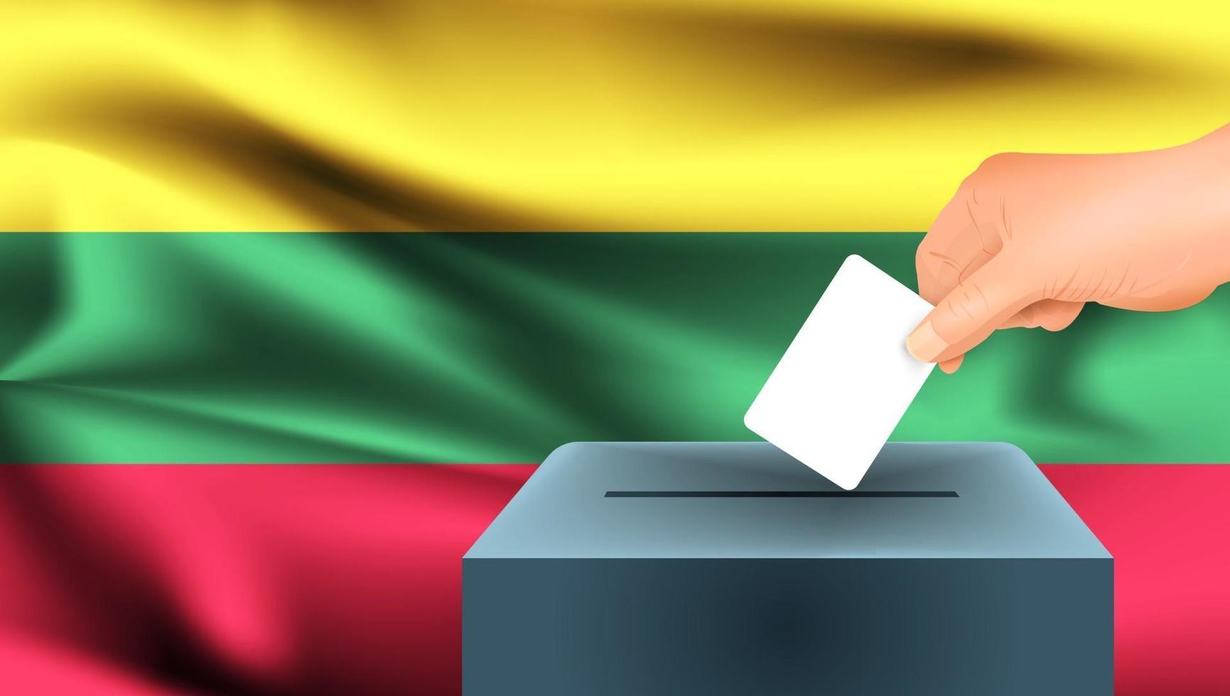 Lithuania flag, male hand voting with Lithuania flag background vector