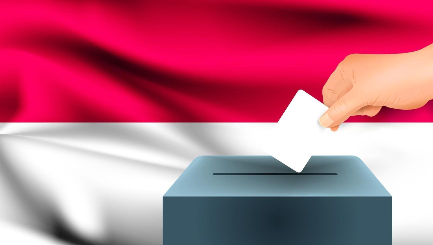 Monaco flag, male hand voting with Monaco flag concept idea background vector