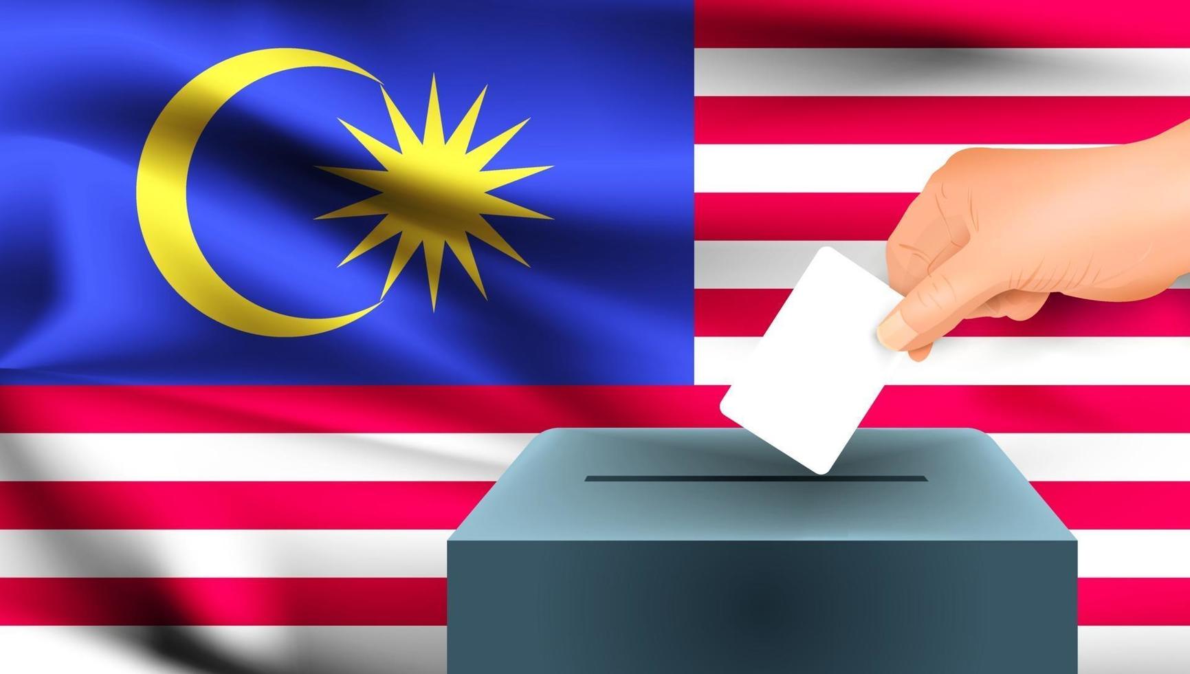 bandera de malasia, mano masculina votando con el concepto de bandera de malasia vector