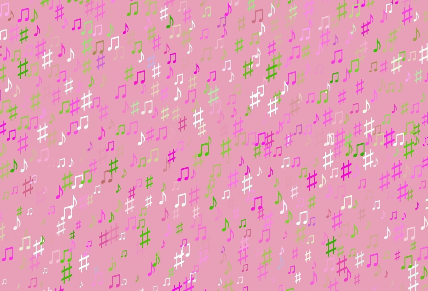 Telón de fondo de vector rosa claro, verde con notas musicales.