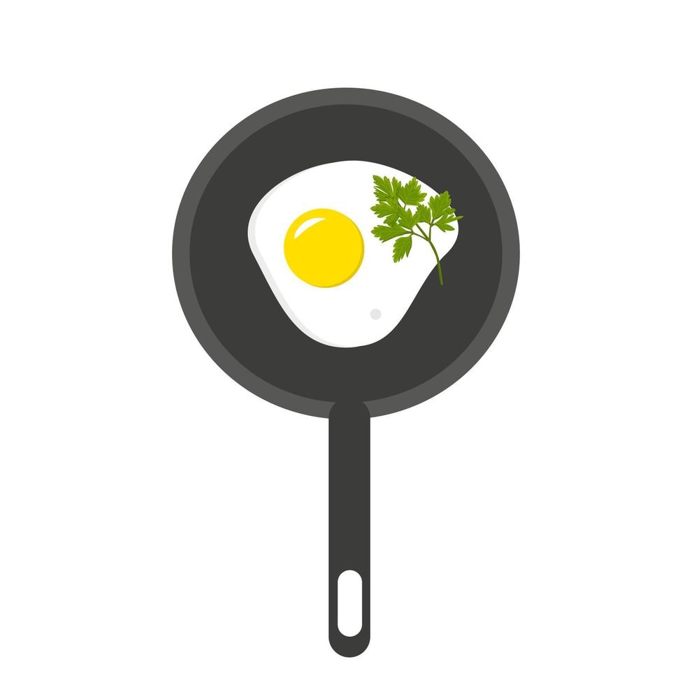 Fried eggs in a frying pan with parsley, isolated vector