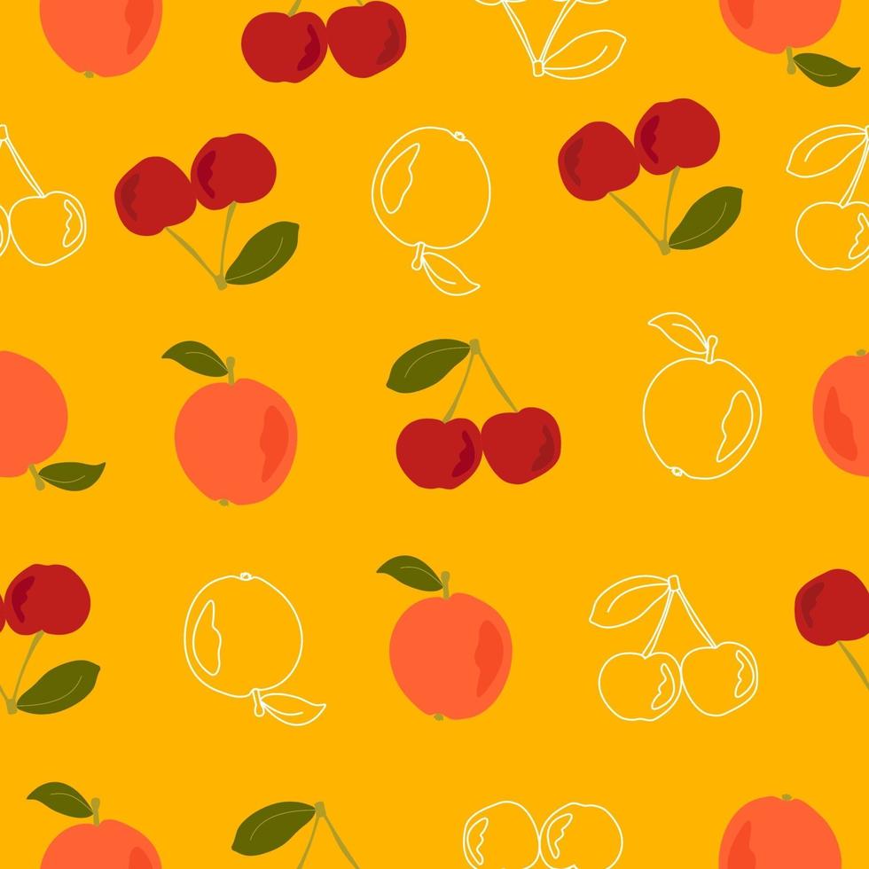 Seamless pattern with apples and cherries vector