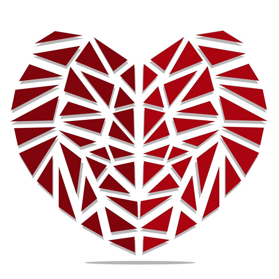 Broken red heart on the set of triangles vector