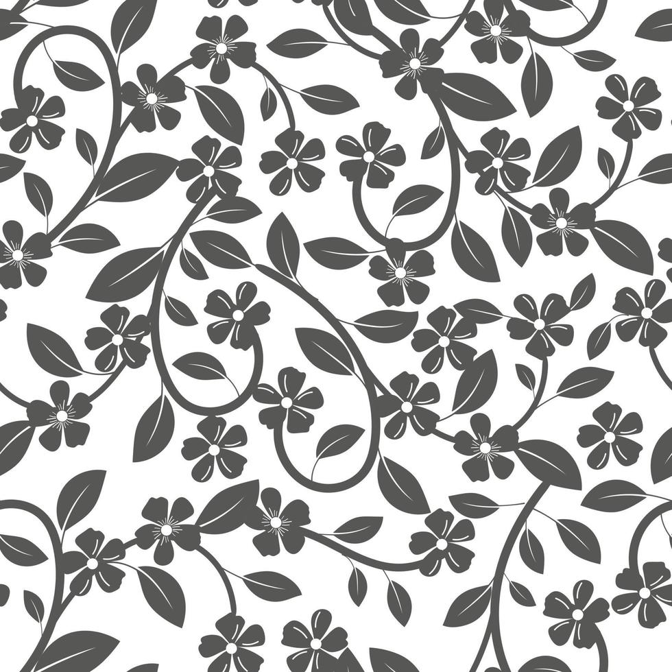 Seamless pattern of leaves and flowers black vector