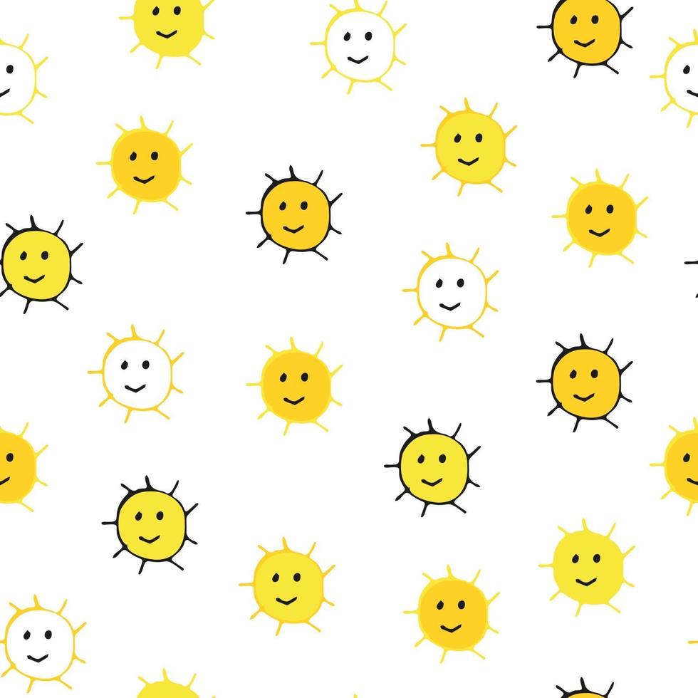 Seamless pattern of yellow and orange smiling sun vector