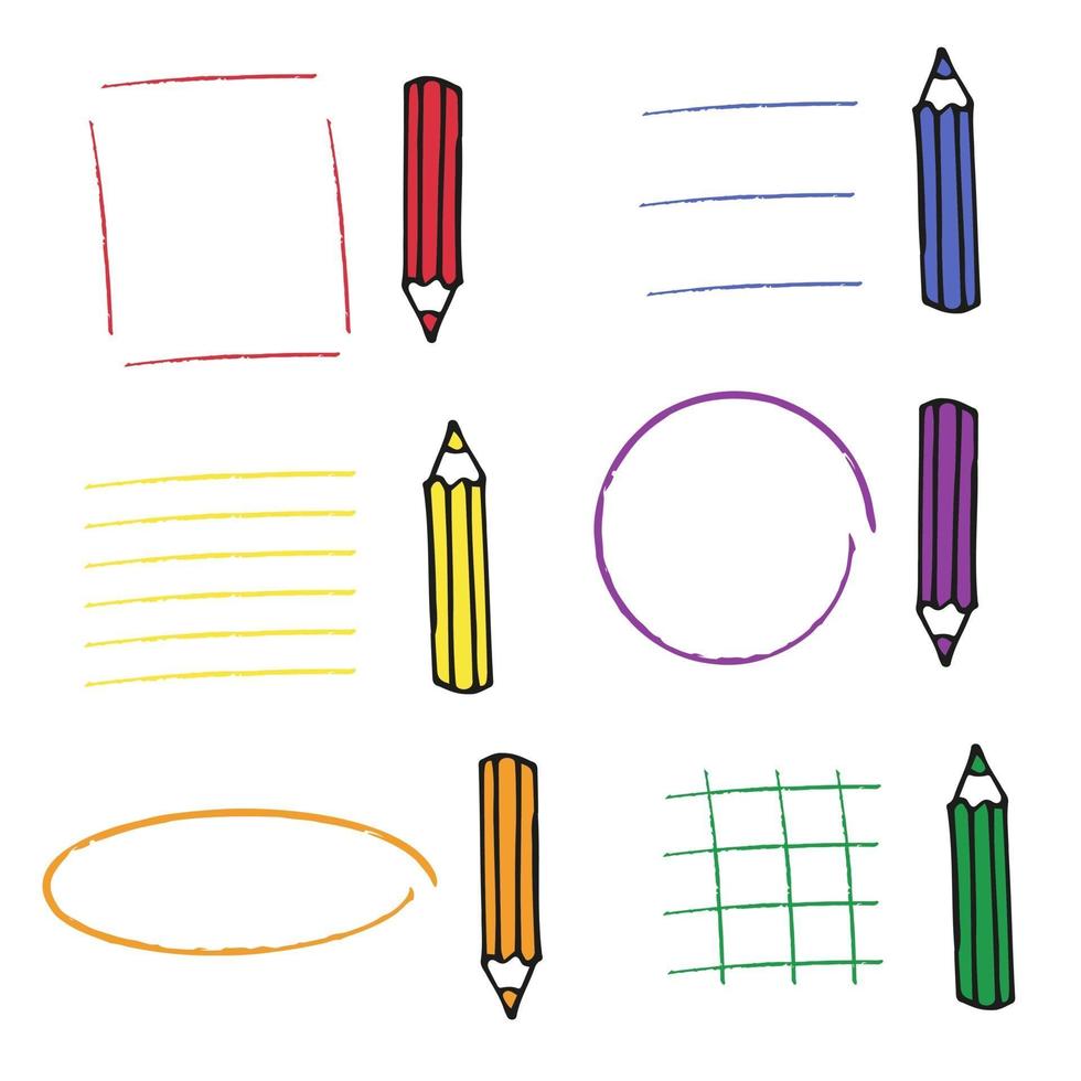 Colorful doodle pencils and different frames vector