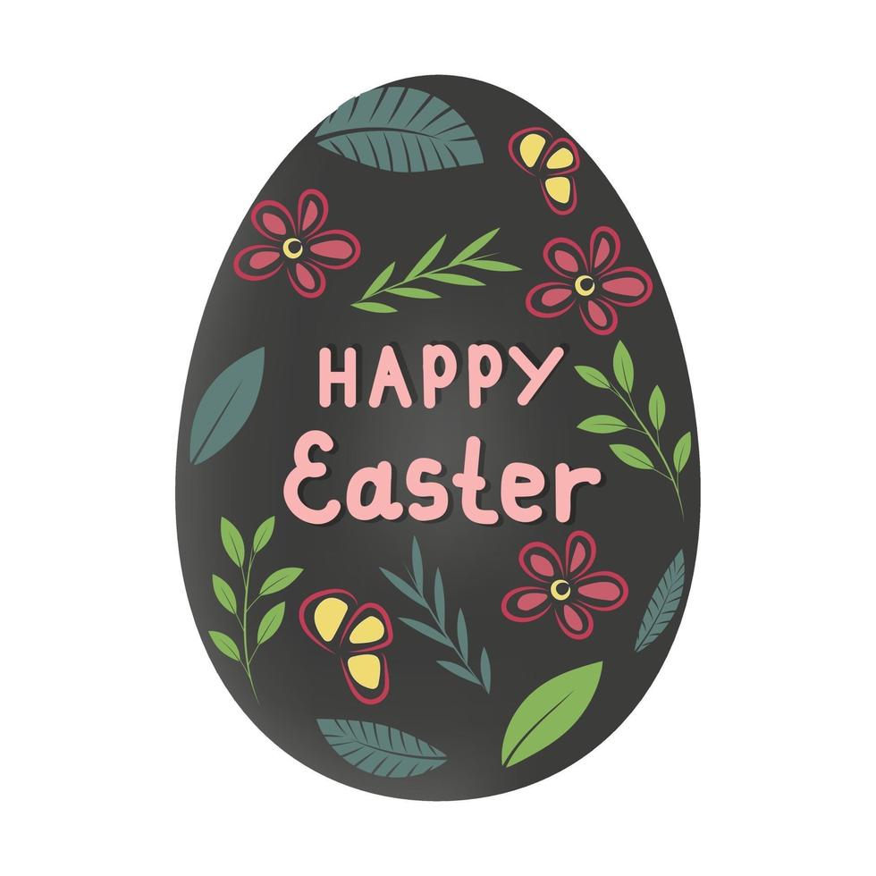 Black egg with pink happy Easter inscription vector