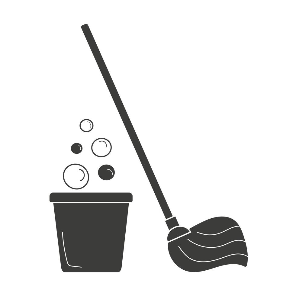 The silhouette of a mop and a bucket with water 3232204 Vector Art at