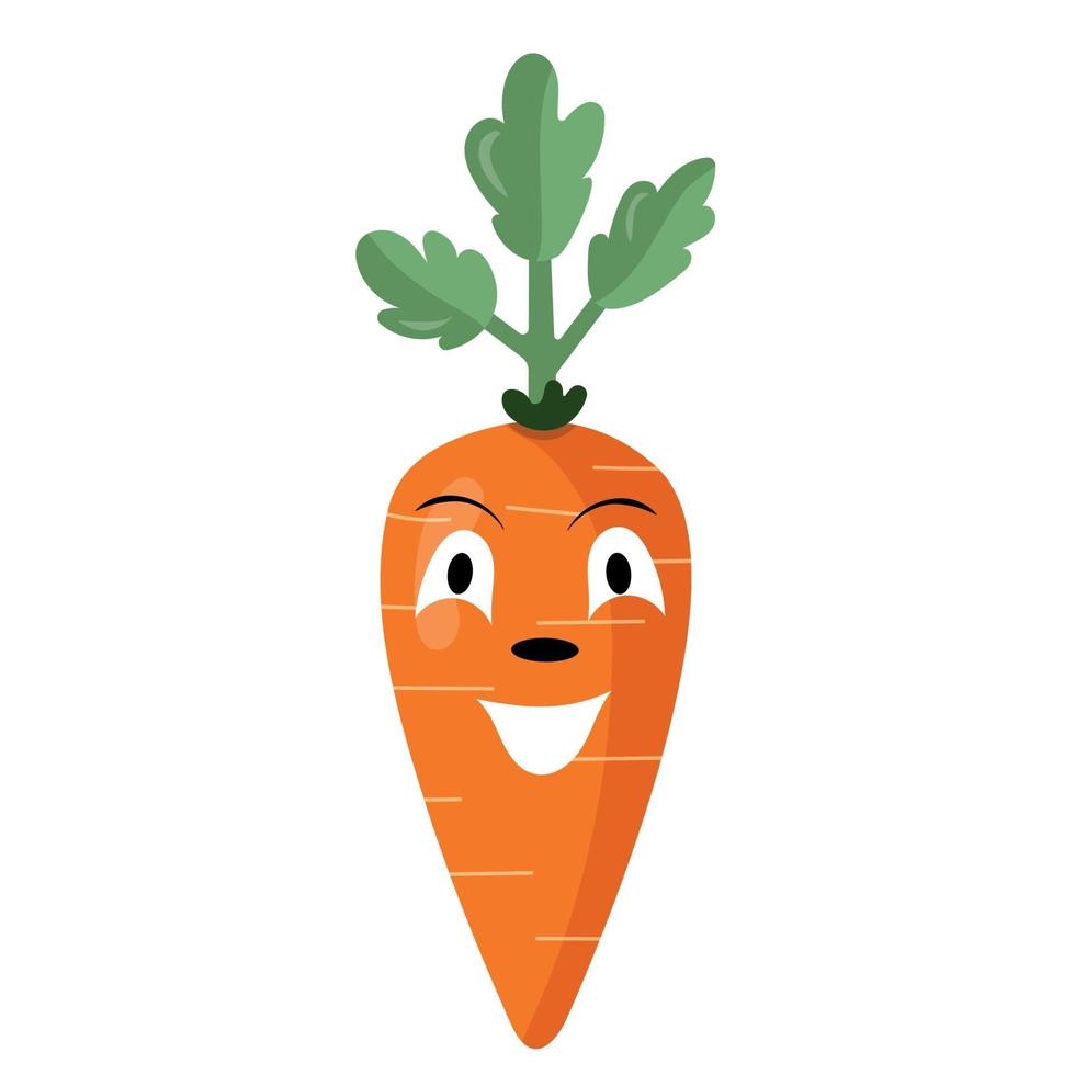 Cute funny carrot character, smiling face isolated vector