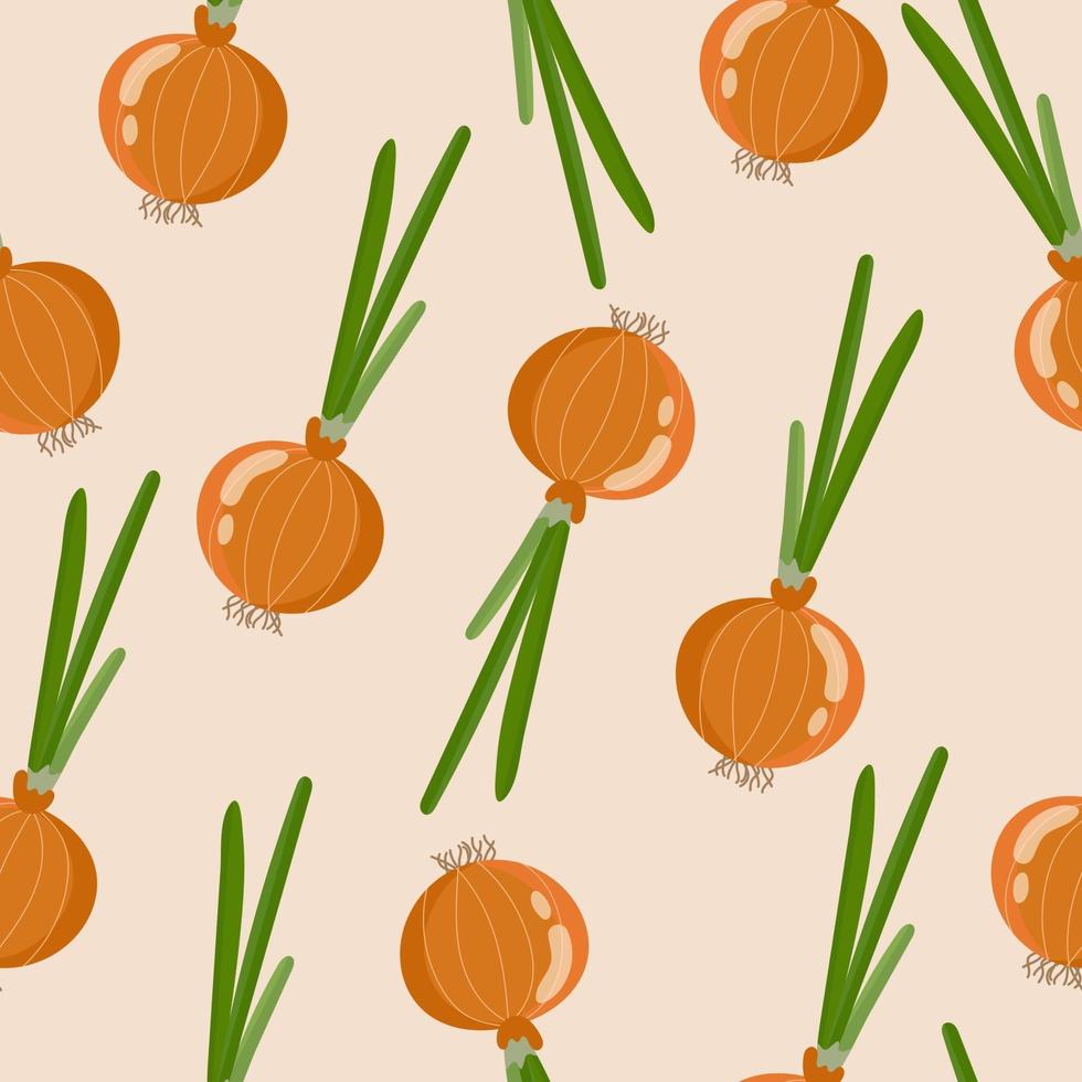 Seamless pattern. Yellow onion with green feather vector