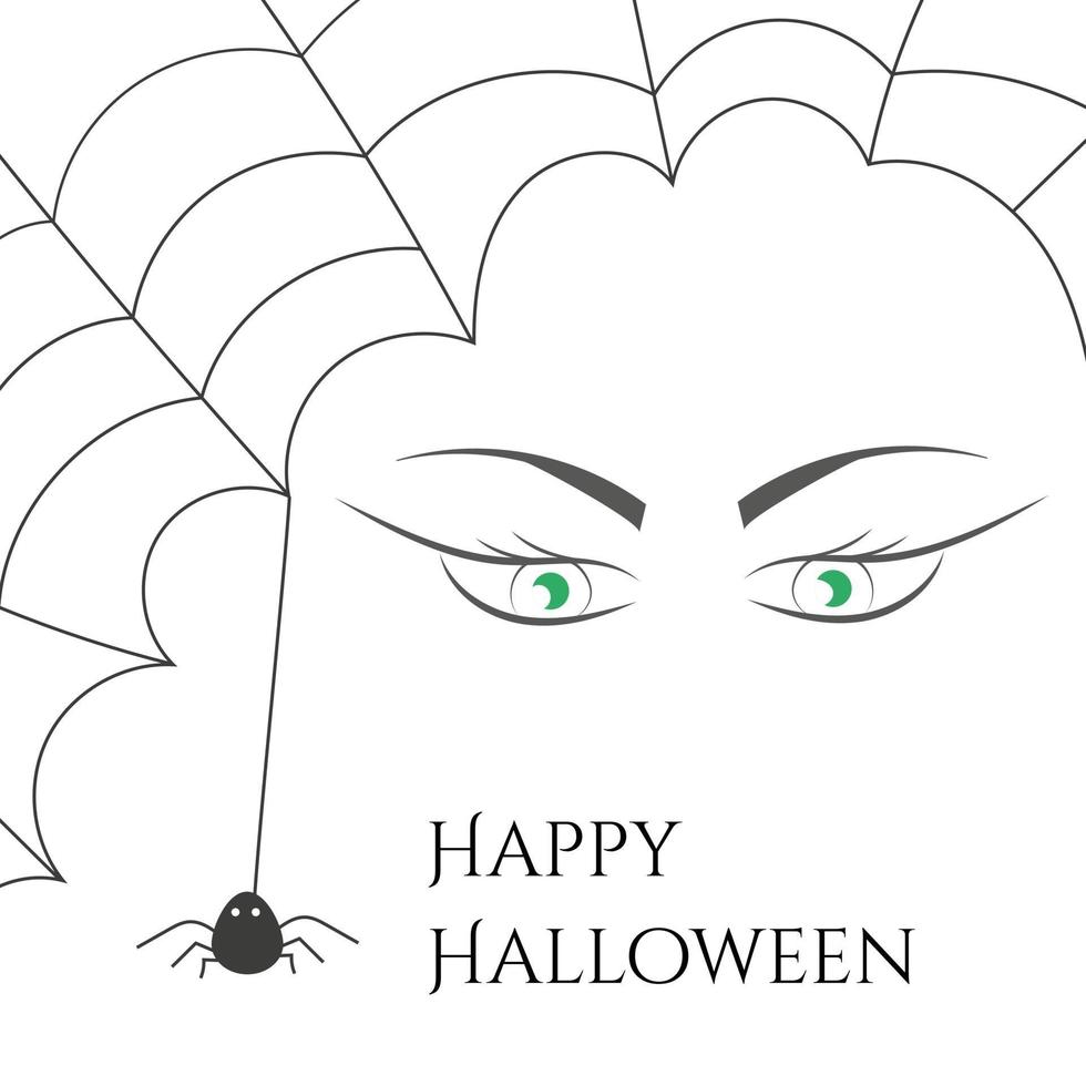 Cobweb with spider and witch green eyes. vector