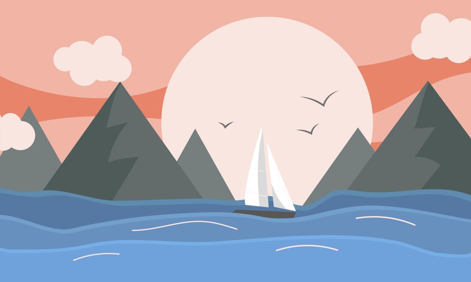 Sailboat on the sea, landscape with sunset vector