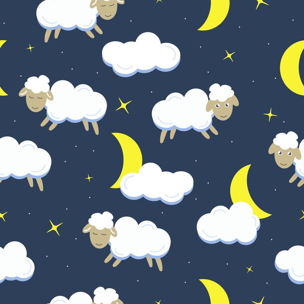 oveja, media luna, nube y estrella en azul oscuro vector