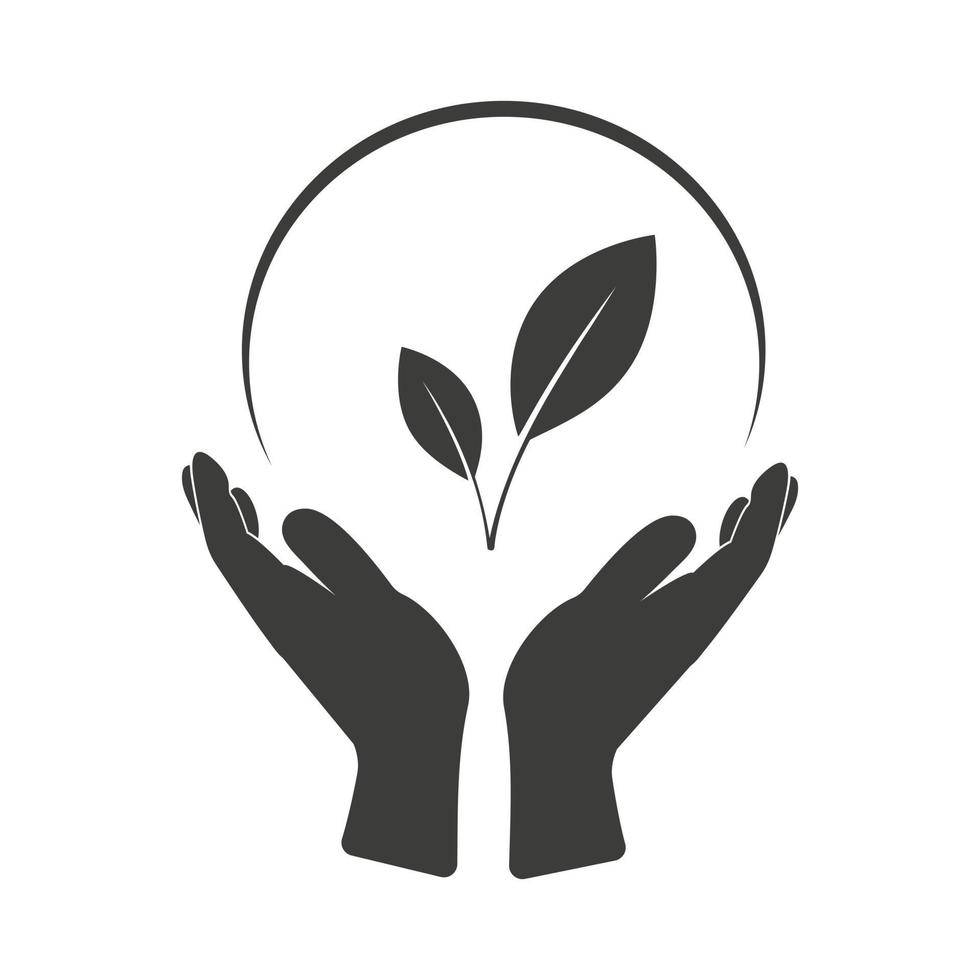 Hands silhouette hold leaves. vector