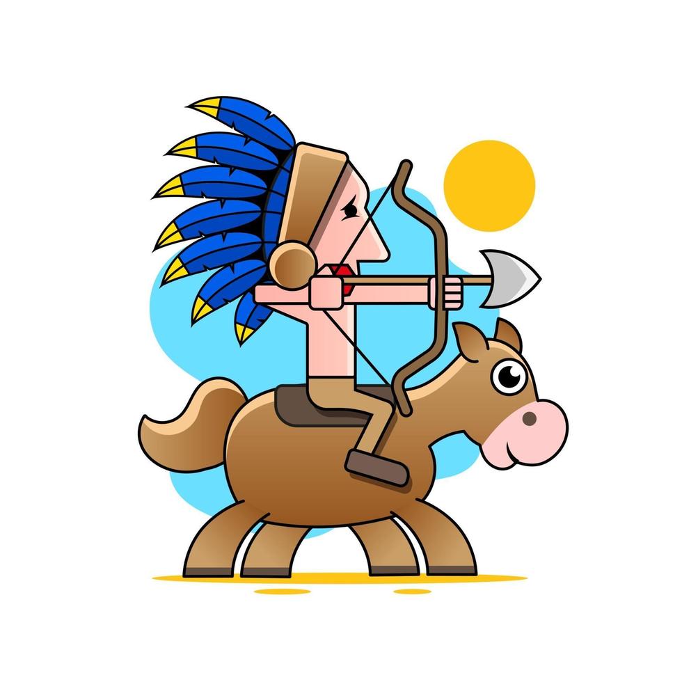 Native American with bow and arrow. Vector isolated