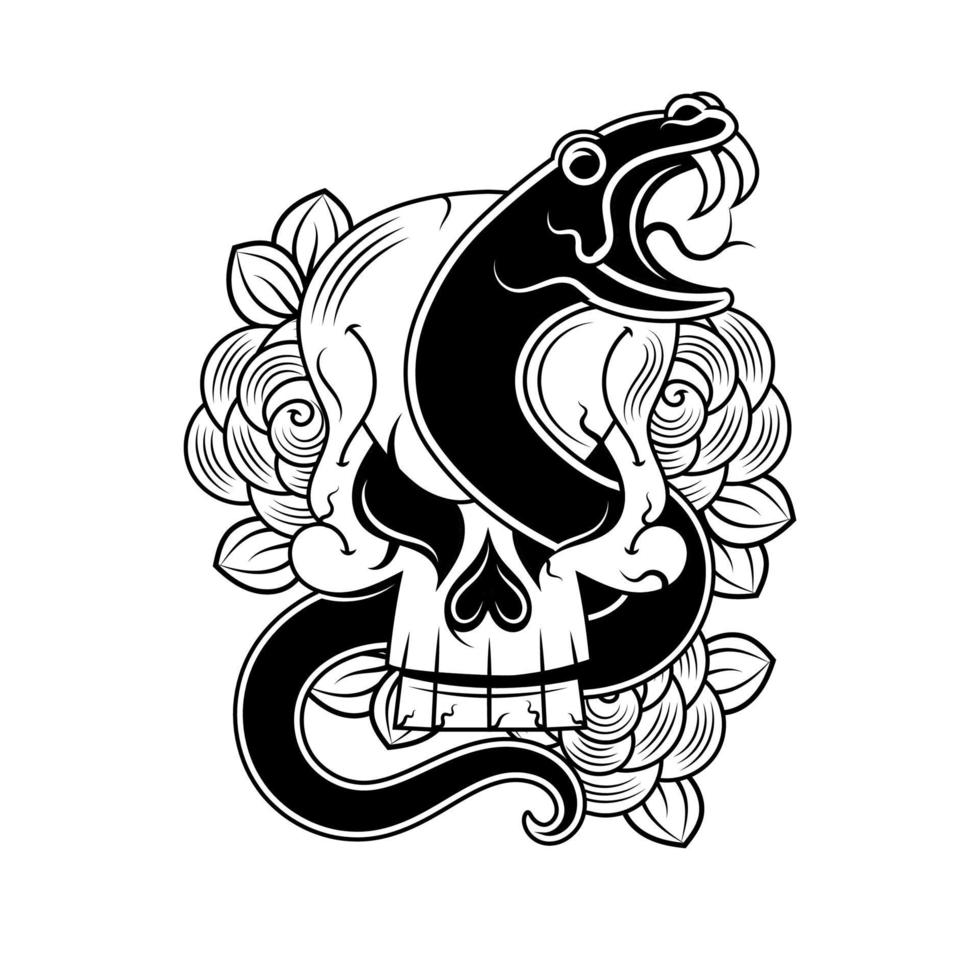 vector de diseño de tatuaje de serpiente y cráneo con banner