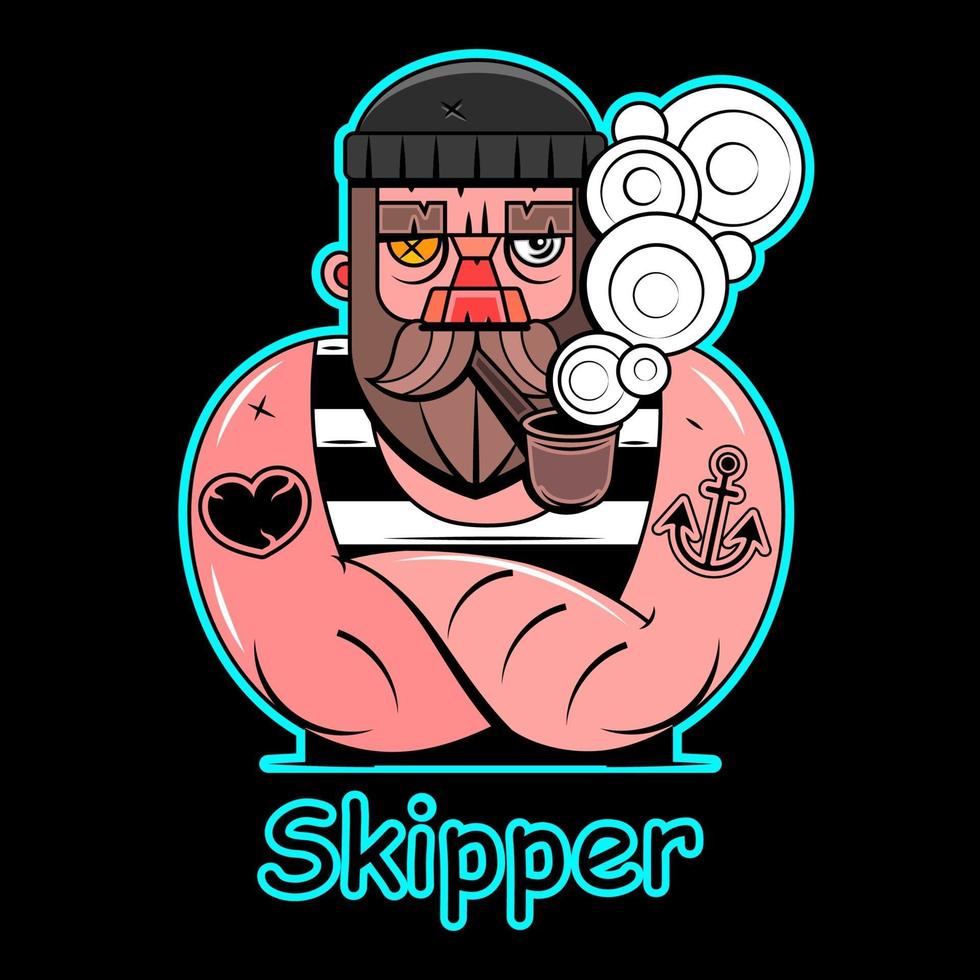 Hand Drawn vintage hipster sailor with thick beard vector