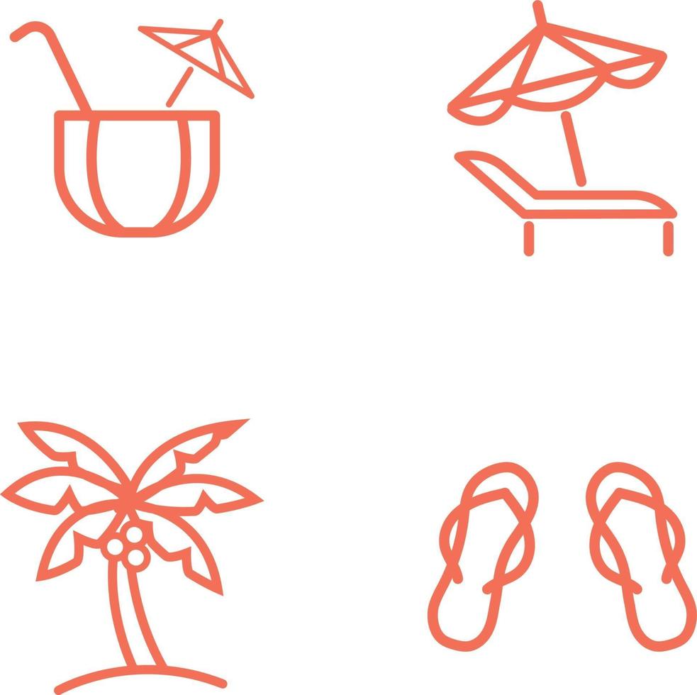 Beach Umbrella, Sandals, Bed and Coconut Tree and Juice vector