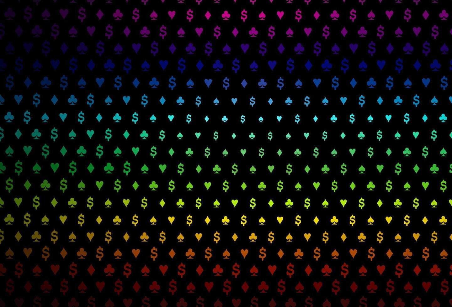 Dark multicolor, rainbow vector background with cards signs.