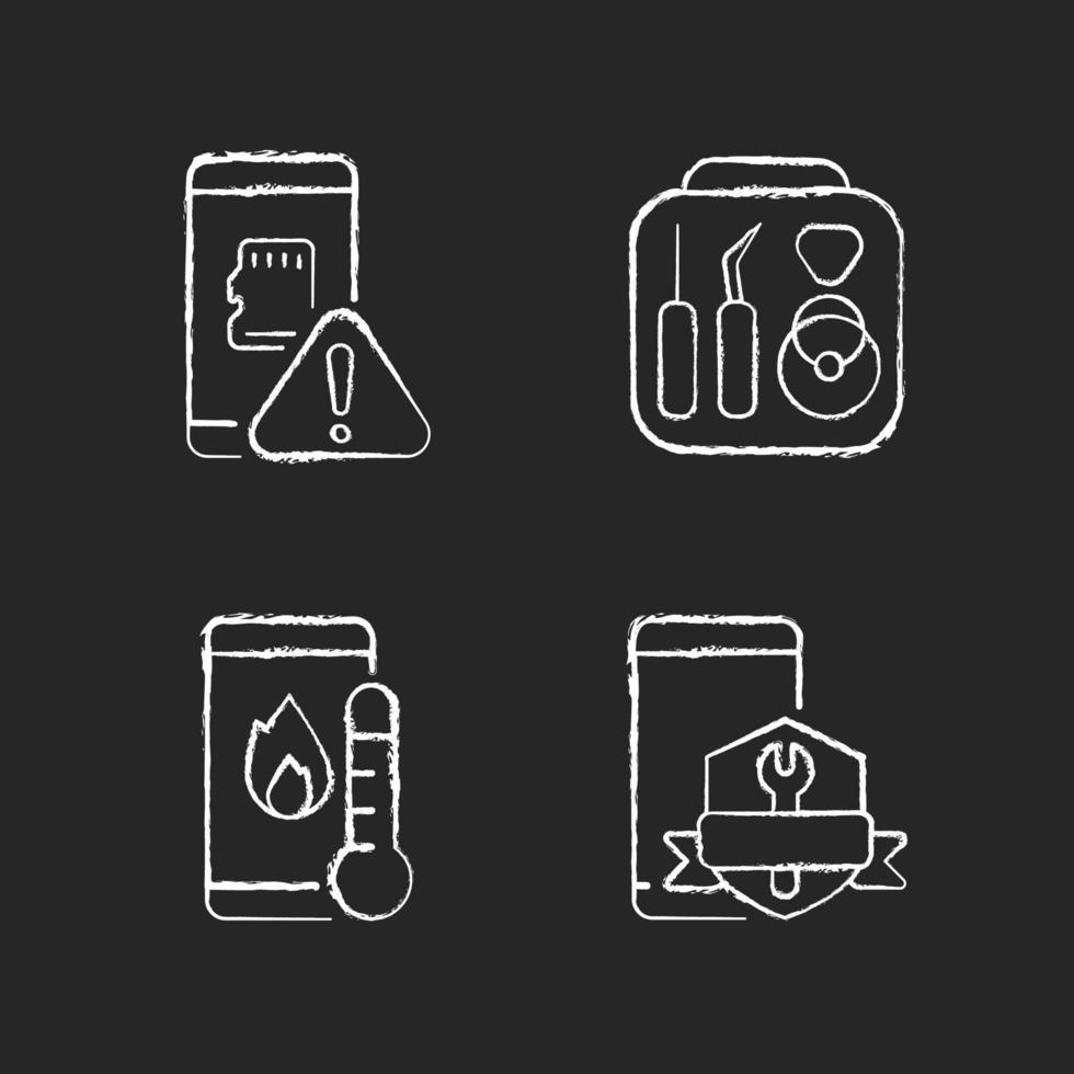 Cellphone recovery related chalk white icons set on dark background vector