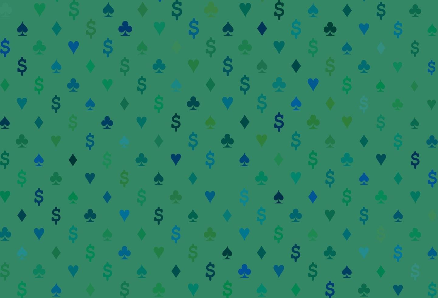 Dark blue, green vector cover with symbols of gamble.