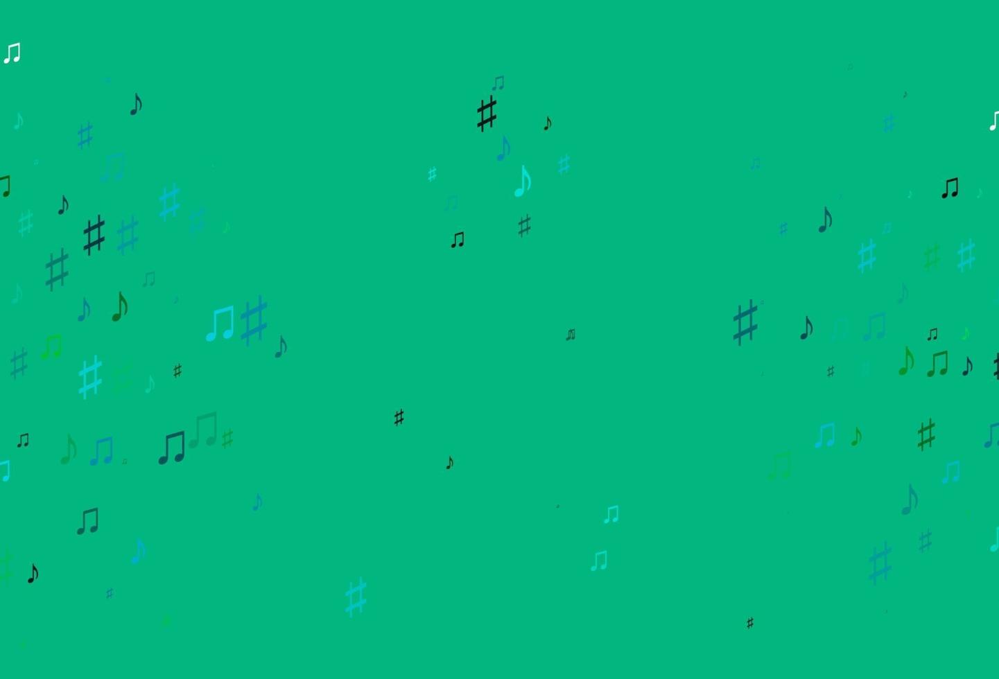 textura de vector azul claro, verde con notas musicales.