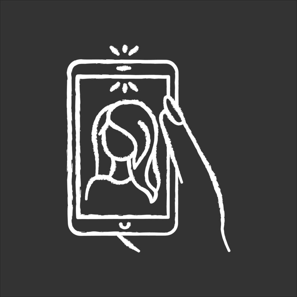 selfie icono de tiza blanca sobre fondo negro vector