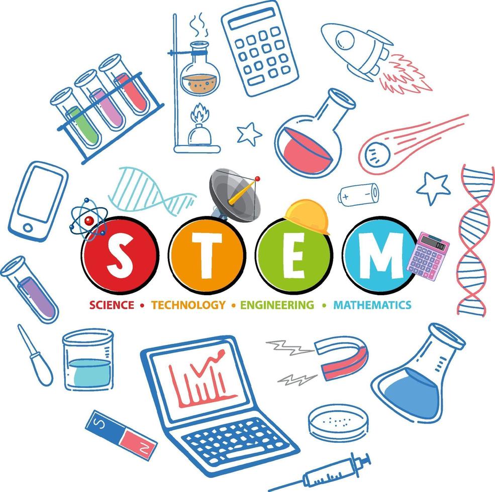 Colourful STEM education logo with learning elements vector