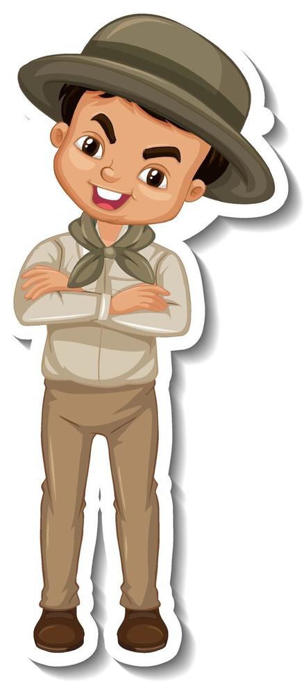 Boy in safari outfit cartoon character sticker vector