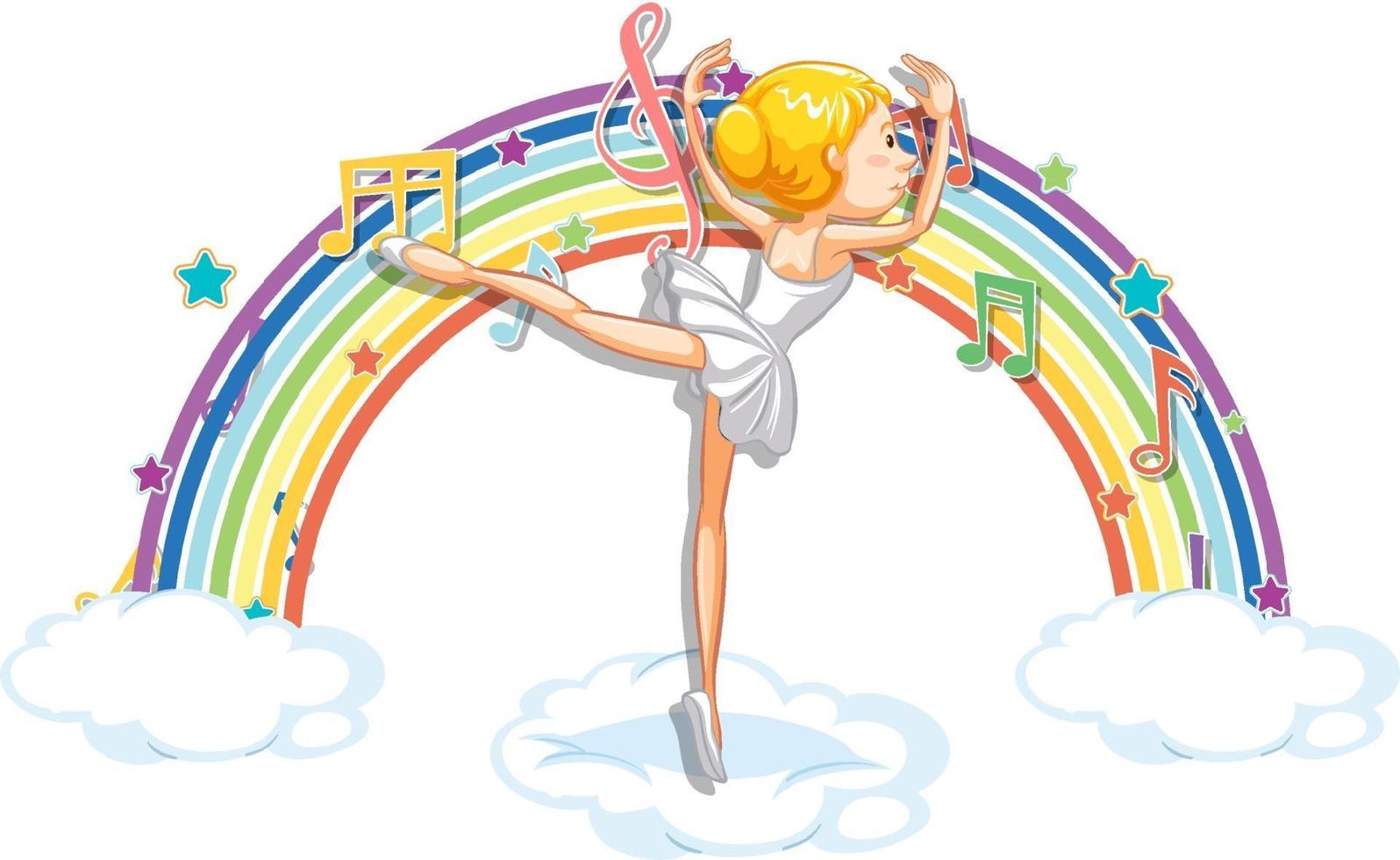 bailarina bailando en la nube con símbolos de melodía en arco iris vector