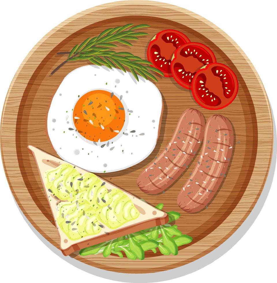 Top view of breakfast set in a dish in cartoon style isolated vector