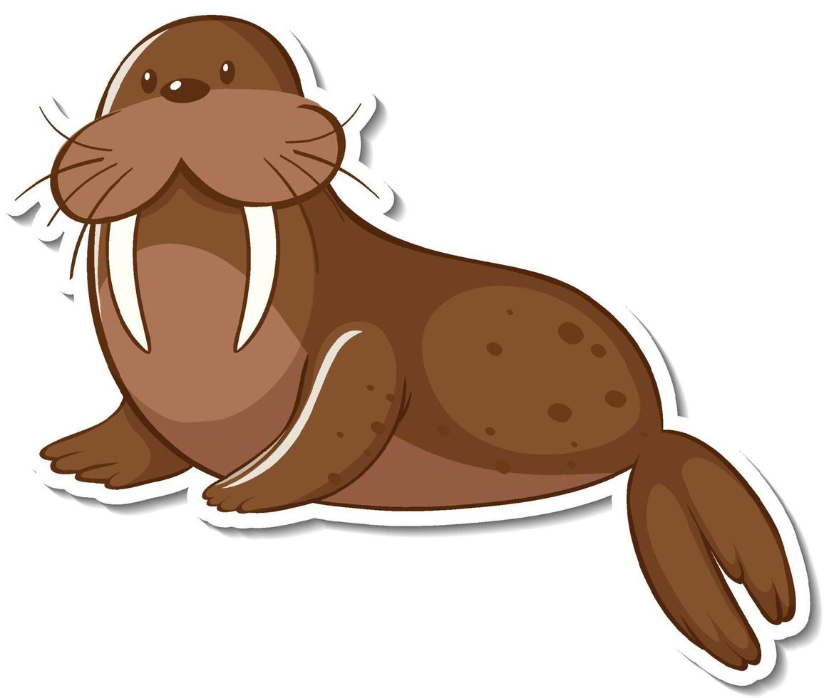 A walrus animal cartoon sticker vector