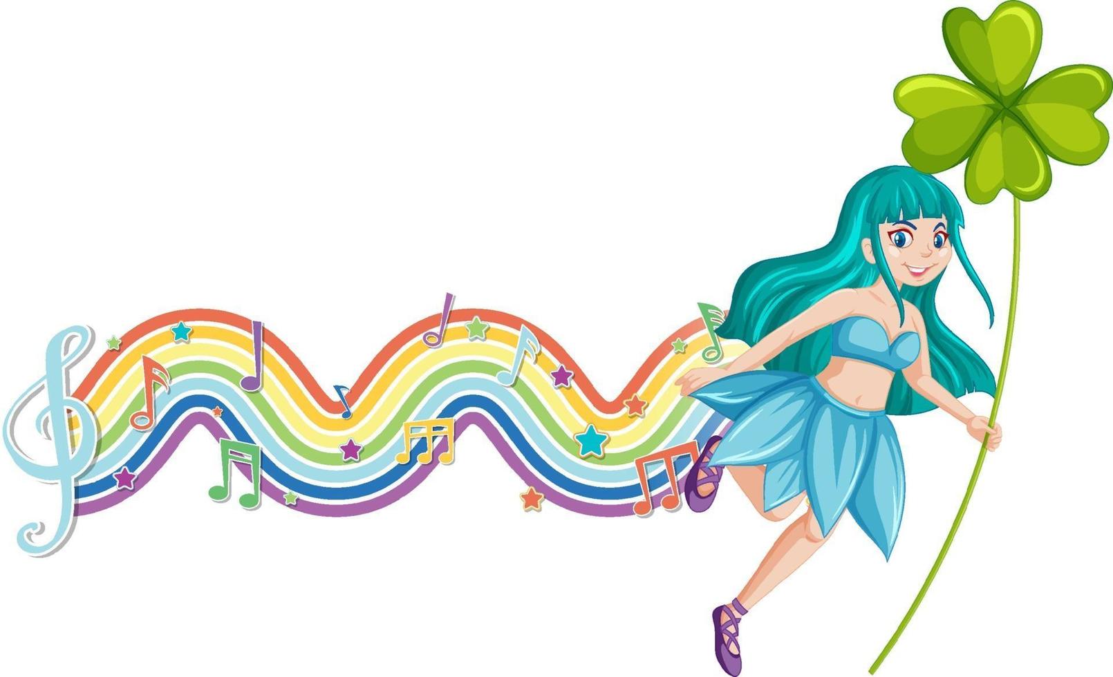 Cute fairy cartoon character with rainbow wave vector