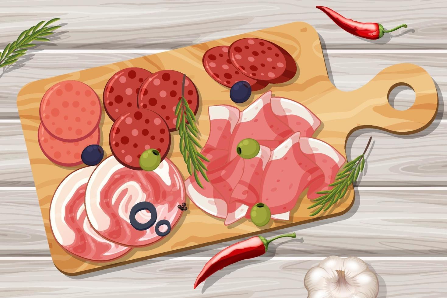 Platter of different cold meats on the table background vector