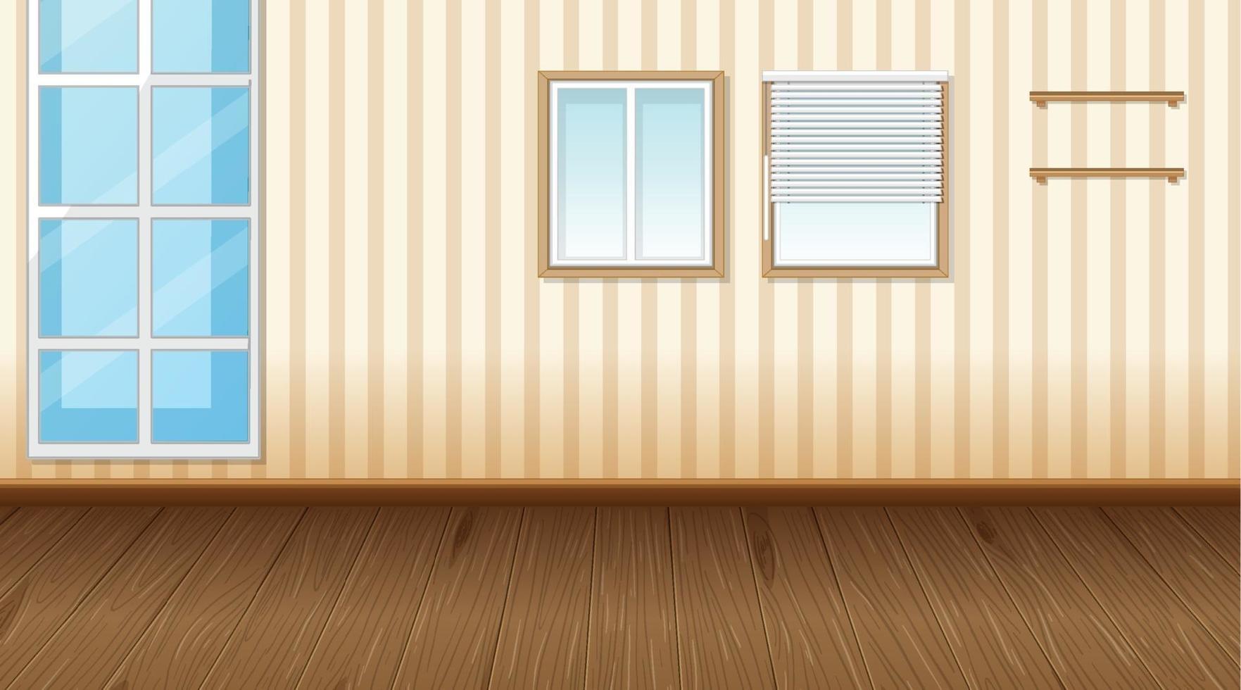 Empty room with parquet floor and beige striped wallpaper vector