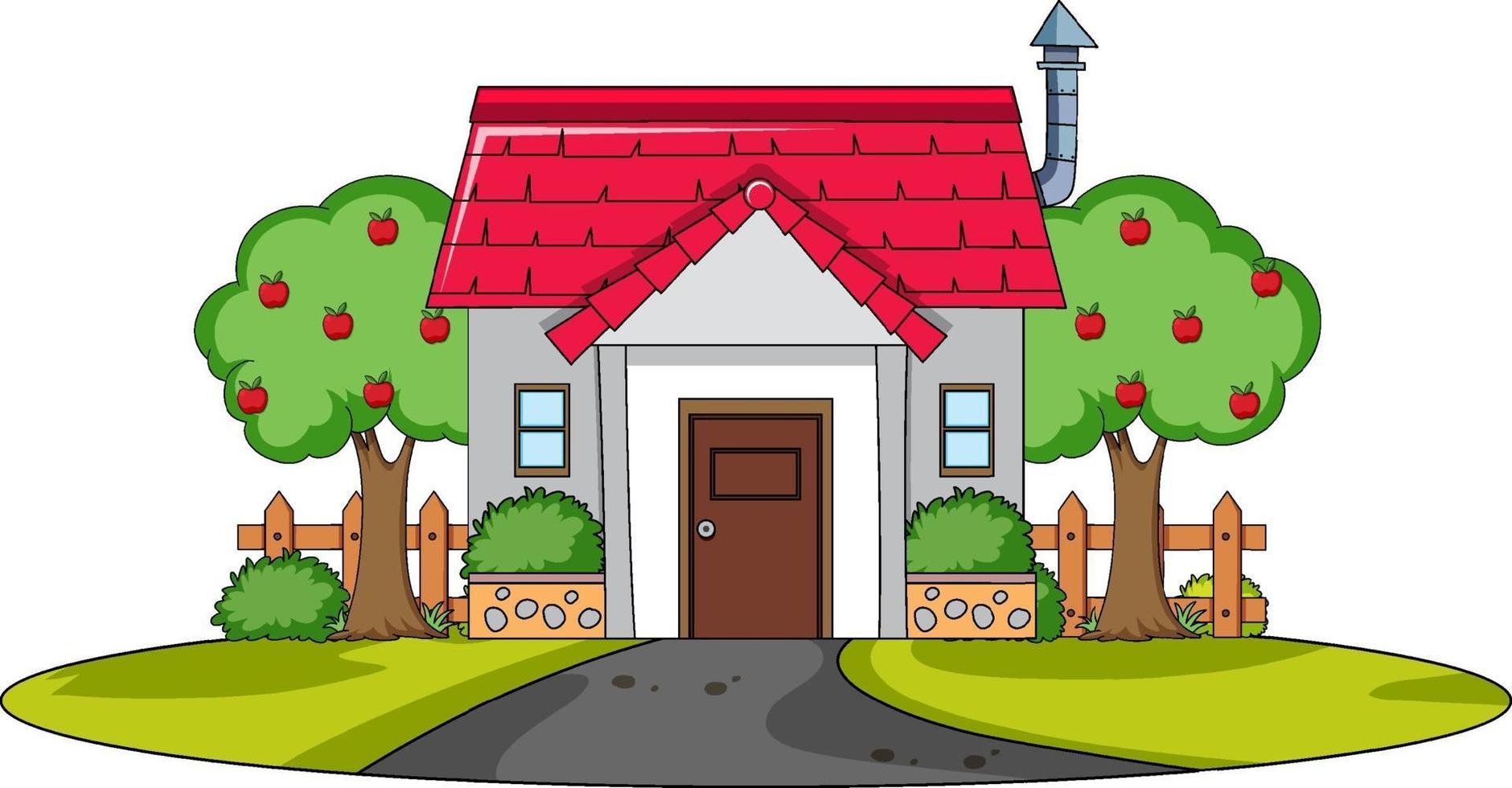 Front view of a house with nature elements on white background vector