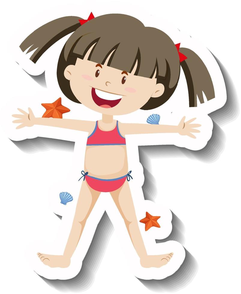 una chica con una pegatina de dibujos animados de bikini rojo vector