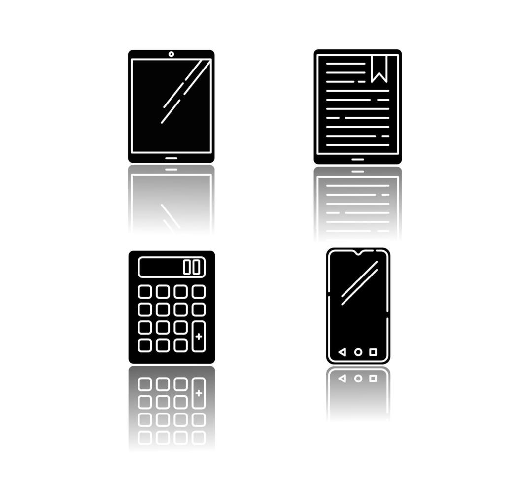 Mobile devices drop shadow black glyph icons set vector