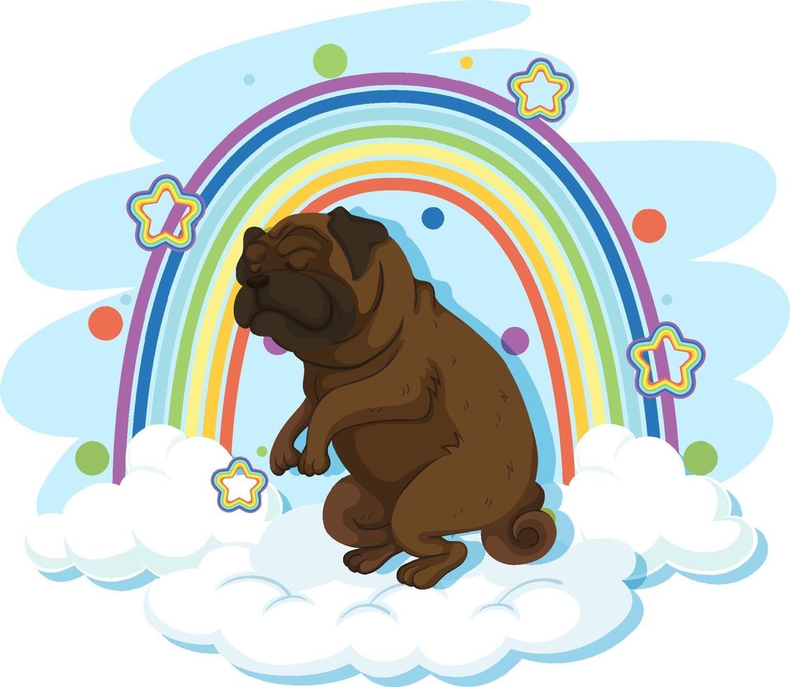 Cute dog on the cloud with rainbow vector