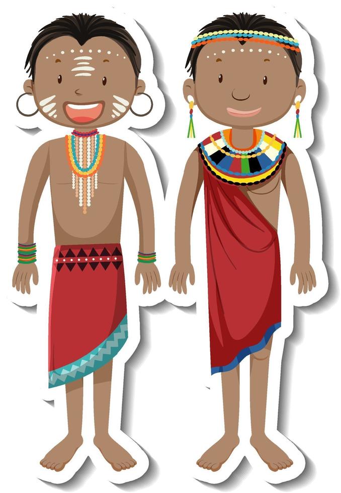African tribal couple cartoon character sticker vector