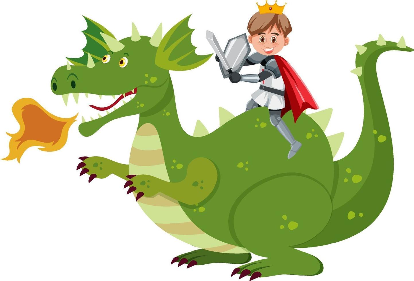 Knight riding dragon on white background vector