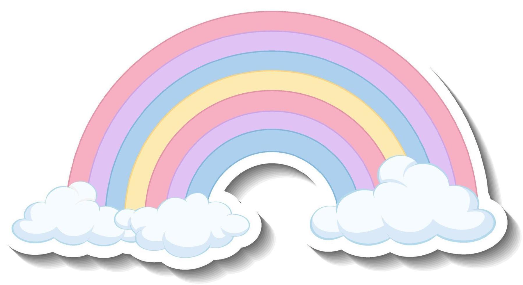 Isolated pastel rainbow with clouds cartoon sticker vector