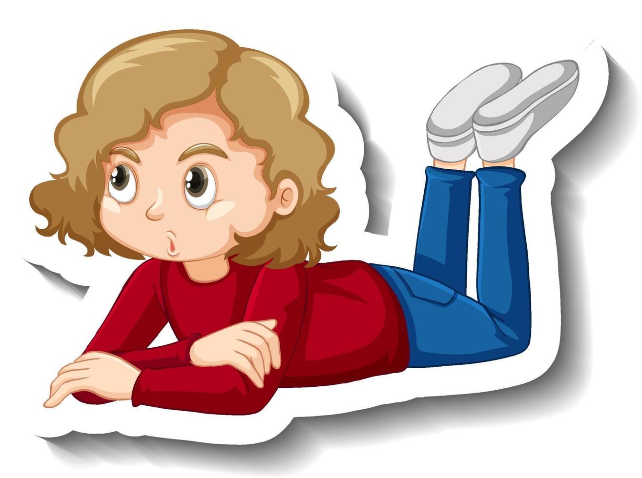 A girl laying cartoon character sticker vector