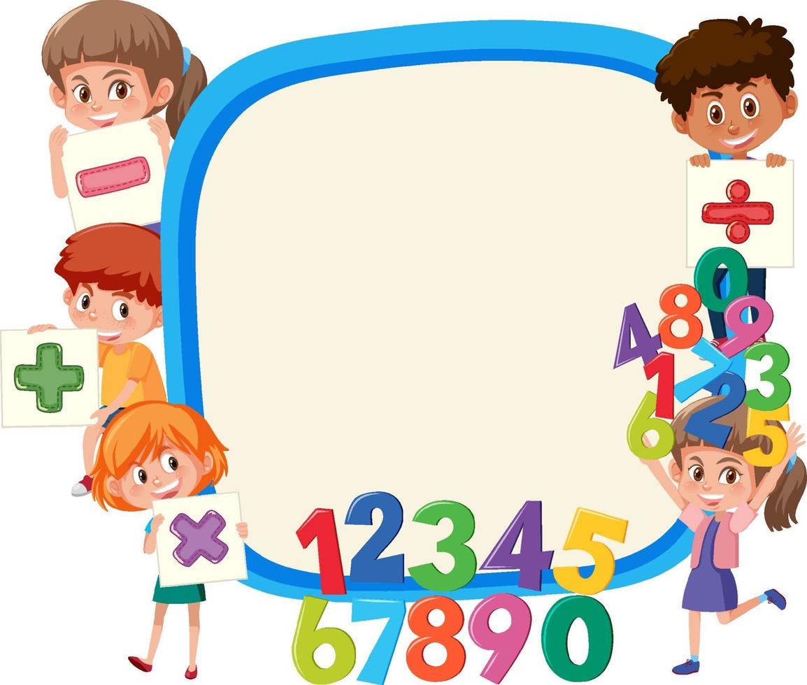 tablero vacío con niños de la escuela y objetos matemáticos vector