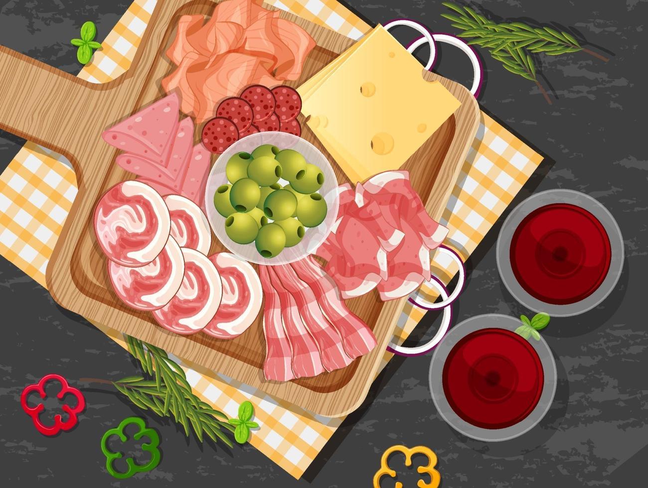 Platter of cold cuts and smoked meat on the table background vector