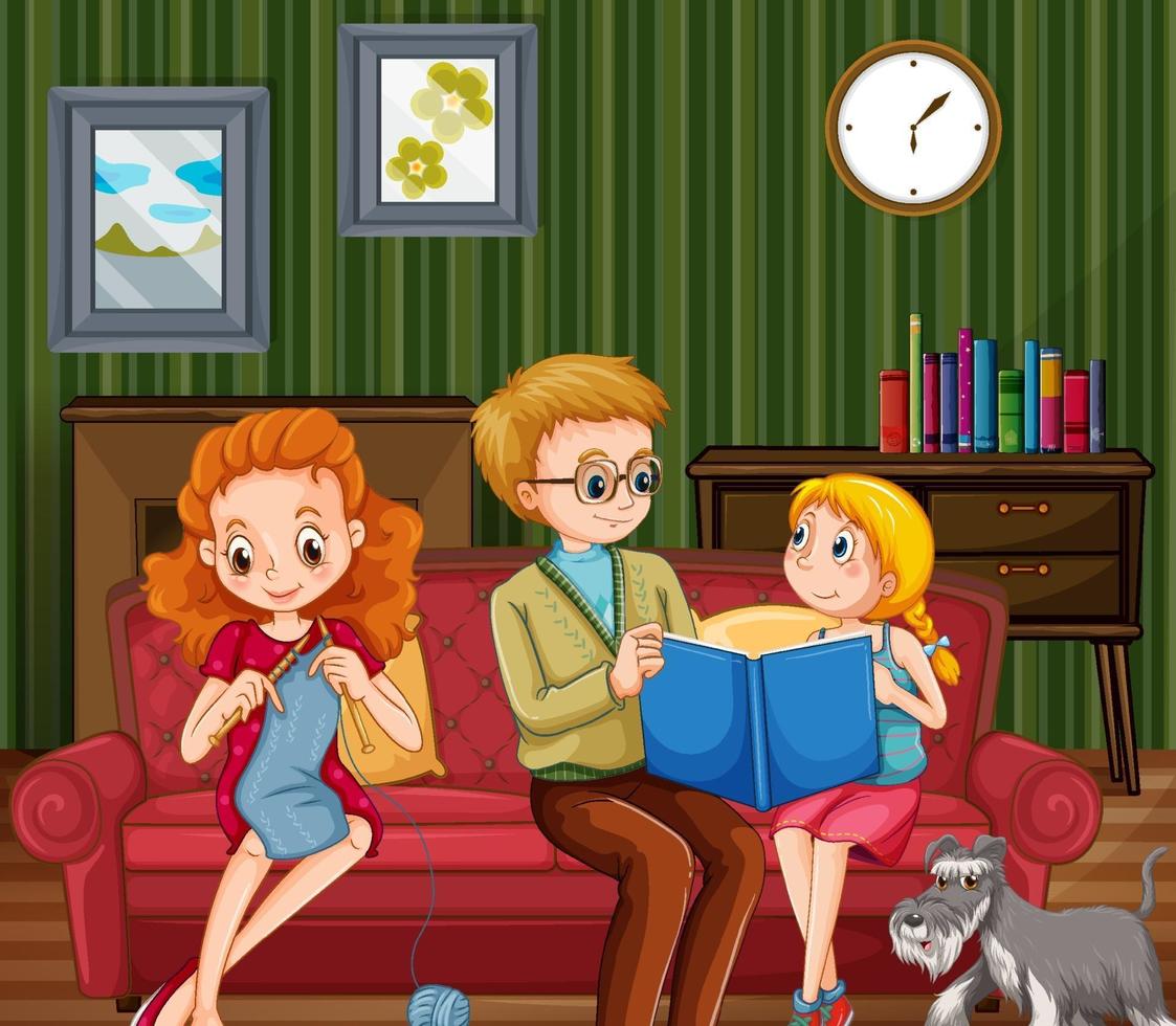 Happy family in the living room scene vector