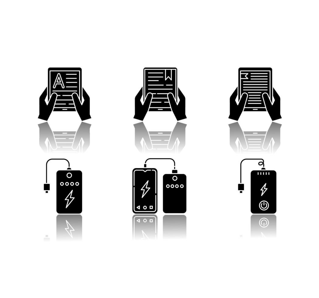 Portable electronic devices drop shadow black glyph icons set vector