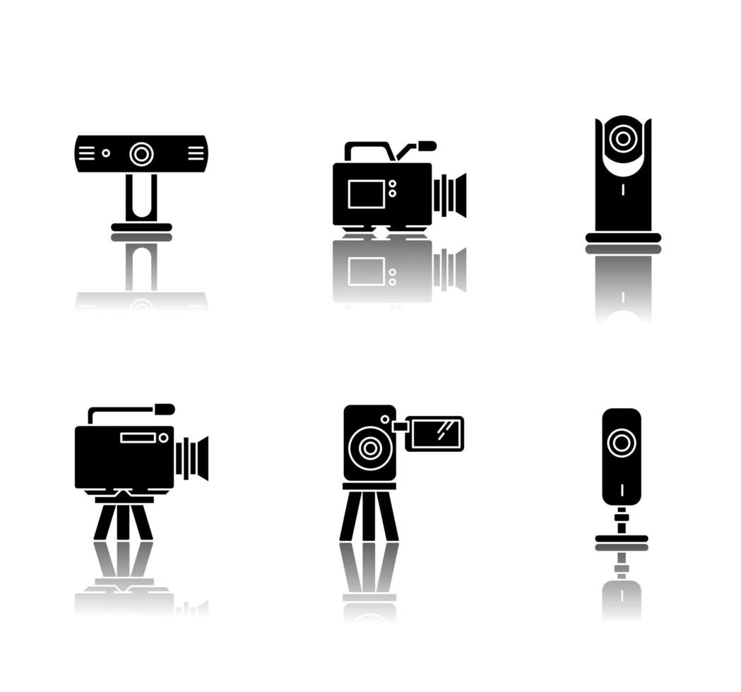 webcams, sombra, negro, glifo, iconos, conjunto vector
