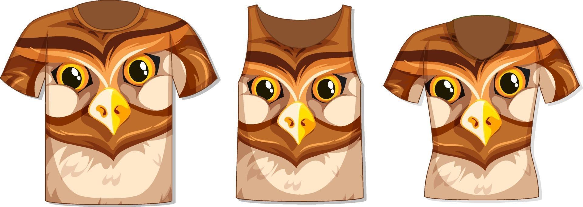 Different types of tops with owl bird pattern vector