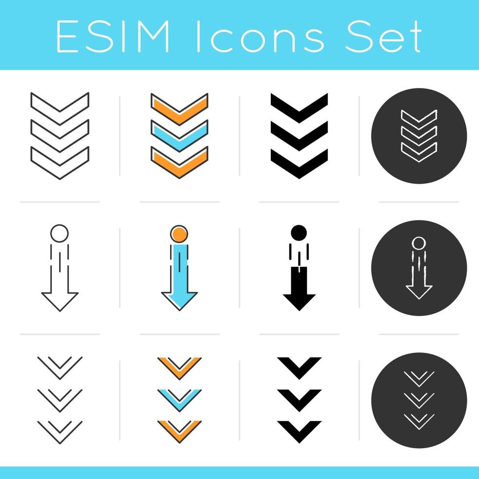 Scrolling down and uploading indicators icons set vector